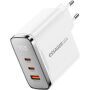 ESSAGER ES-CD56 GaN gyorstöltő töltő adapter kijelzővel és 2x USB-C / USB-A porttal - 100W - fehér