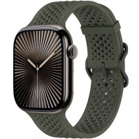 xDfind lyukacsos szilikon pánt Apple Watch Ultra 49mm / 46mm / 45mm / 44mm / 42mm - olíva