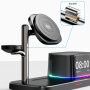 C09 3 az 1-ben mágneses vezeték nélküli állvány órával, hangfallal és háttérvilágítással iPhone / Apple Watch / AirPods készülékekhez - 25W - fekete