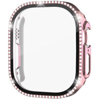 xDfind kövekkel kirakott behajtható tok edzett üveg-gel Apple Watch Ultra 49mm-hez - rózsaszín