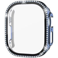 xDfind kövekkel kirakott behajtható tok edzett üveggel Apple Watch Ultra 49mm készülékhez - sötétkék