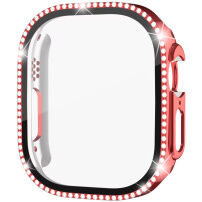 xDfind kövekkel kirakott behajtható tok edzett üveggel Apple Watch Ultra 49mm készülékhez - piros