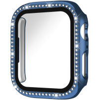 xDfind kövekkel kirakott behajtható tok edzett üveggel Apple Watch 45mm számára - sötétkék
