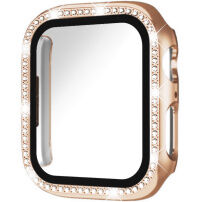 xDfind kövekkel kirakott behajtható tok edzett üveggel Apple Watch 44mm készülékhez - rózsaszín-arany
