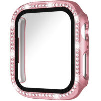 xDfind kövekkel kirakott Behajtható tok edzett üveggel Apple Watch 42mm (Series 10 / 11) készülékhez - rózsaszín