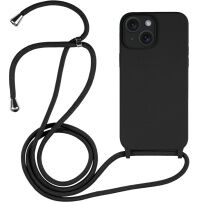 Szilikon tok zsinórral - iPhone 15 Plus - fekete