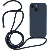 Szilikon tok zsinórral - iPhone 15 Plus - sötétkék