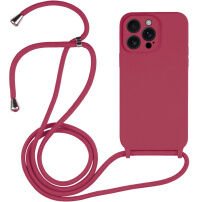 Szilikon tok zsinórral - iPhone 15 Pro - málnaszínű