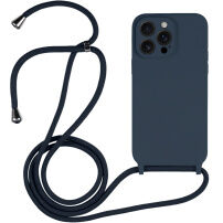 Szilikon tok zsinórral - iPhone 15 Pro - sötétkék