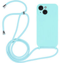 Szilikon tok zsinórral - iPhone 14 - égszínkék
