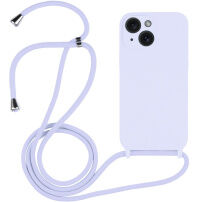 Szilikon tok zsinórral iPhone 13-hoz - világoslila