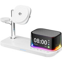 C09 3 az 1-ben mágneses vezeték nélküli állvány órával, hangfallal és háttérvilágítással iPhone / Apple Watch / AirPods készülékekhez - 25W - fehér