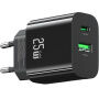 USAMS CC315 GaN gyorstöltő adapter USB-C / USB-A portokkal - 25W - fekete