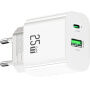 USAMS CC315 GaN gyorstöltő töltő adapter USB-C / USB-A portokkal - 25W - fehér