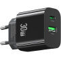 USAMS CC316 GaN gyorstöltő töltő adapter USB-C / USB-A portokkal - 30W - fekete
