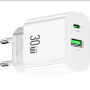 USAMS CC316 GaN gyorstöltő töltő adapter USB-C / USB-A portokkal - 30W - fehér