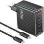 Toocki TCT140 GaN Töltő adapter 3x USB-C / USB-A porttal és USB-C - USB-C Kábel szett - 140W - 2 m - fekete