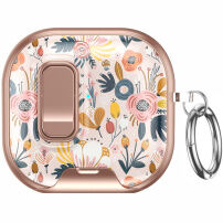Virágmintás tok csattal és karabinerrel AirPods 4 / 5 készülékhez - rózsaarany