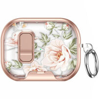Rózsamintás tok rögzítővel és karabinerrel AirPods Pro 3 - rozéarany