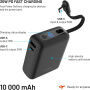 FIXED Zen 10 Loop powerbank beépített USB-C kábellel és USB-C / USB-A portokkal - 10 000 mAh - fekete