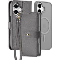 DUX DUCIS Lawa 2 az 1-ben levehető flip tok, MagSafe és pénztárca iPhone 16-hoz - szürke