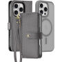 DUX DUCIS Lawa 2 az 1-ben levehető flip tok, MagSafe és pénztárca iPhone 16 Pro készülékhez - szürke