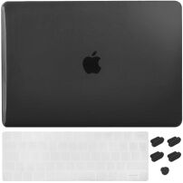 ENKAY 3az1-ben fényes tok ultra vékony EU billentyűzet védővel és port dugókkal - MacBook Pro 15" Touch Bar -al (A1707 / A1990) - fekete