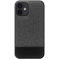 Elegáns tok szövet és PU műbőr felülettel - iPhone 12 Pro Max - fekete