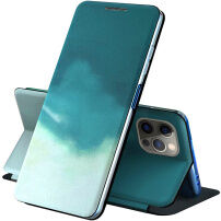 Flip cover védőtok akvarell mintával - iPhone 13 Pro Max - zöld