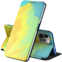 Flip cover védőtok akvarell mintával - iPhone 13 Pro Max - sárga