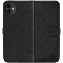 Dombornyomott flip cover tok - mandala és ornamentum - iPhone 11 - fekete