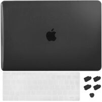 ENKAY 3az1-ben fényes tok, ultra vékony EU billentyűzet védővel és port dugókkal - MacBook Pro 13" Touch Bar -al (A1708) - fekete