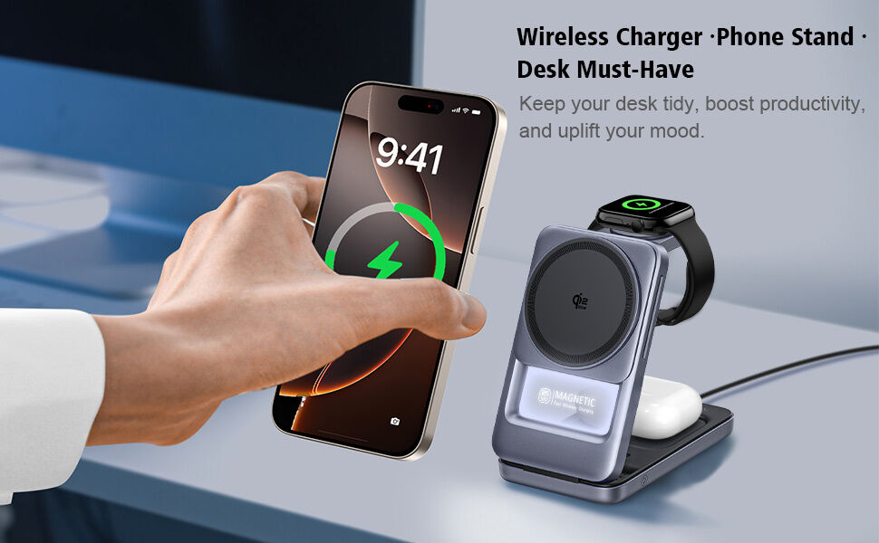 Q29 Qi2.2 3v1 összecsukható mágneses Vezeték nélküli Állvány iPhone / Apple Watch / AirPods készülékekhez - 25W - fehér