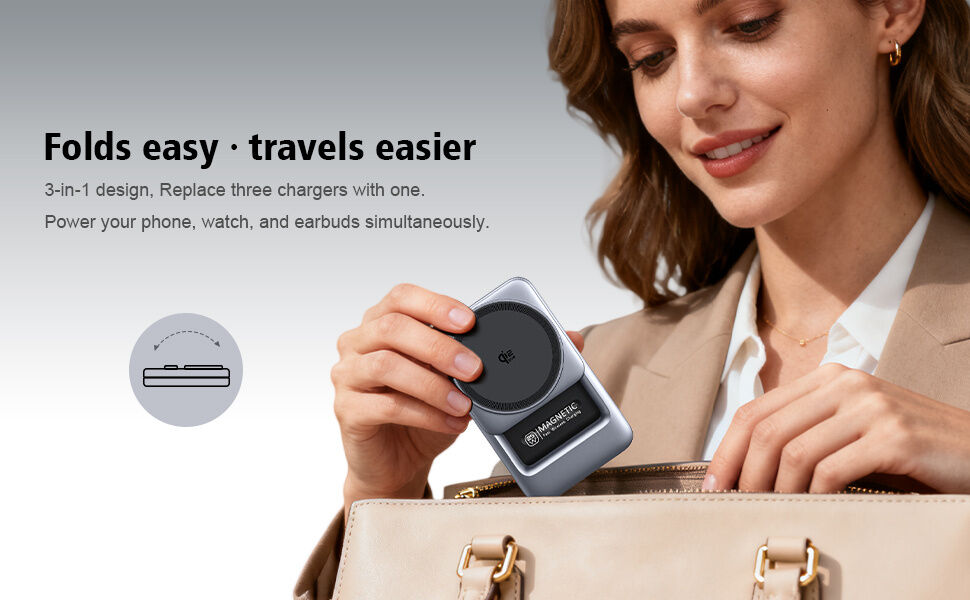 Q29 Qi2.2 3v1 összecsukható mágneses Vezeték nélküli Állvány iPhone / Apple Watch / AirPods készülékekhez - 25W - fehér