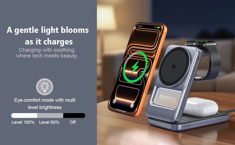 Q29 Qi2.2 3v1 összecsukható mágneses Vezeték nélküli Állvány iPhone / Apple Watch / AirPods készülékekhez - 25W - szürke