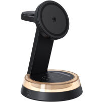 Q36-A Qi2 3 az 1-ben mágneses Vezeték nélküli Állvány lámpával iPhone / Apple Watch / AirPods számára - 25W - fekete