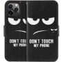 Flip cover tok állvánnyal - Do not touch my phone - iPhone 11 Pro - fekete