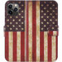 Flip cover tok állvánnyal - retró USA zászló - iPhone 11 Pro - színes