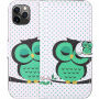 Flip cover tok állvánnyal - alvó bagoly - iPhone 11 Pro - zöld