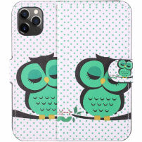 Flip cover tok állvánnyal - alvó bagoly - iPhone 11 Pro - zöld