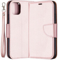 Flip cover tok bőr textúrával iPhone 11 - rózsaszín-arany