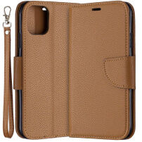 Flip cover tok bőr textúrával iPhone 11 - barna