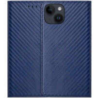 Flip cover borító szénszálas mintával - iPhone 14 - kék