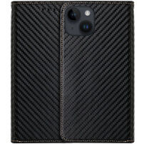 Flip cover borító szénszálas mintával - iPhone 14 Plus - fekete