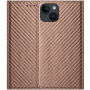 Flip cover borító szénszálas mintával - iPhone 14 Plus - barna