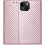 Flip cover borító szénszálas mintával - iPhone 14 Plus - rózsaszín-arany