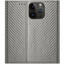 Flip cover borító szénszálas mintával - iPhone 13 Pro - szürke