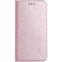 Flip cover borító szénszálas mintával - iPhone 13 Pro - rózsaszín-arany
