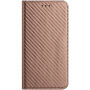 Flip cover borító szénszálas mintával - iPhone 13 Pro Max - barna