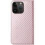 Flip cover borító szénszálas mintával - iPhone 13 Pro Max - rózsaszín-arany